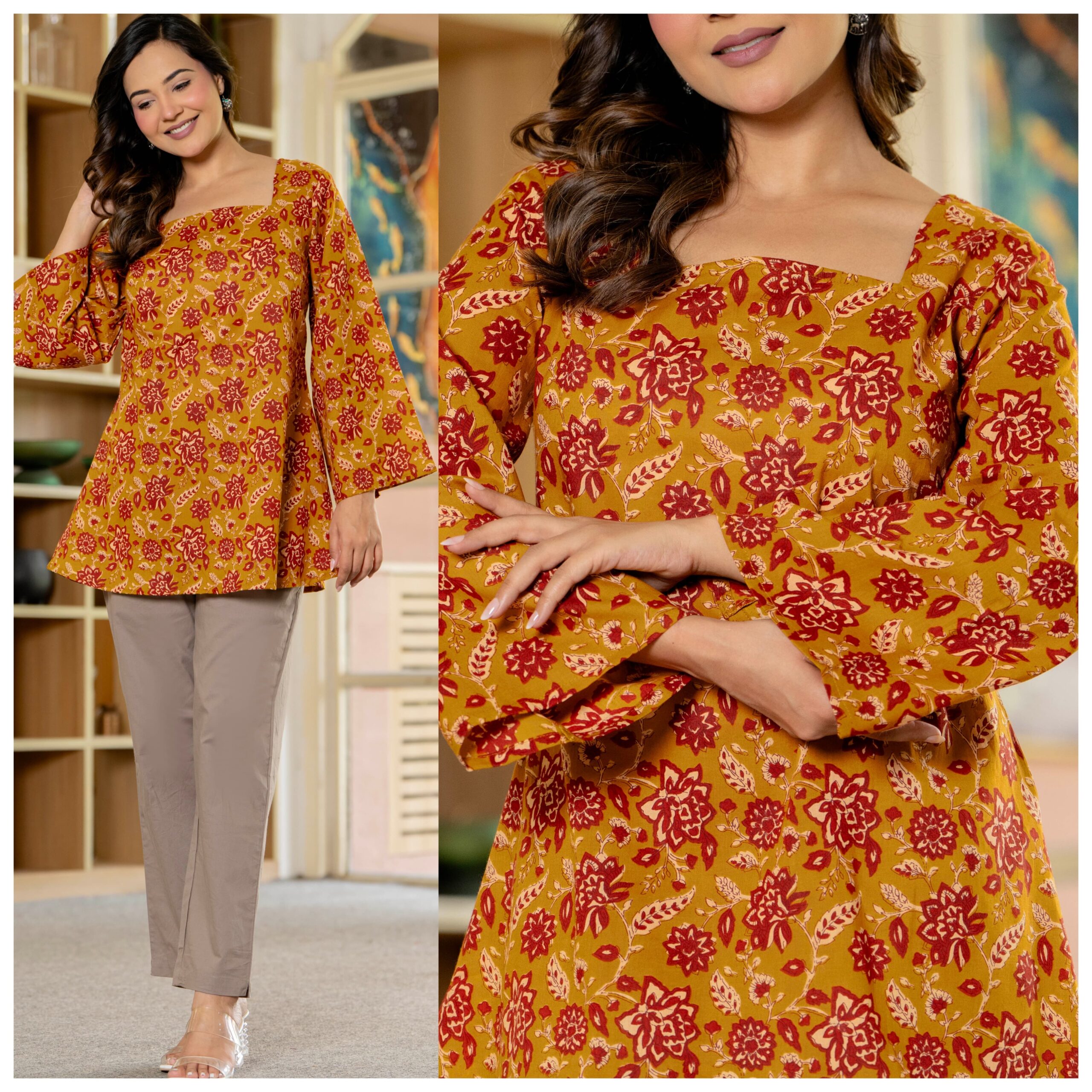 Womenโs Printed Statement Sleeve Top - Image 5